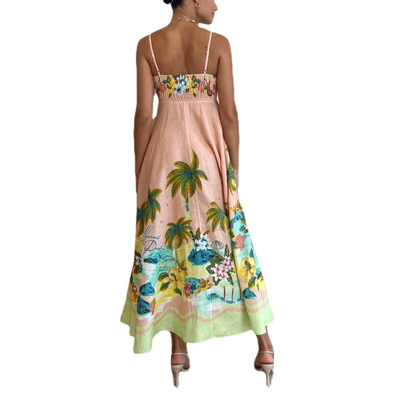 Spaghetti-strap Floral Print Casual Dress Loose High Waist Holiday Dress Dress