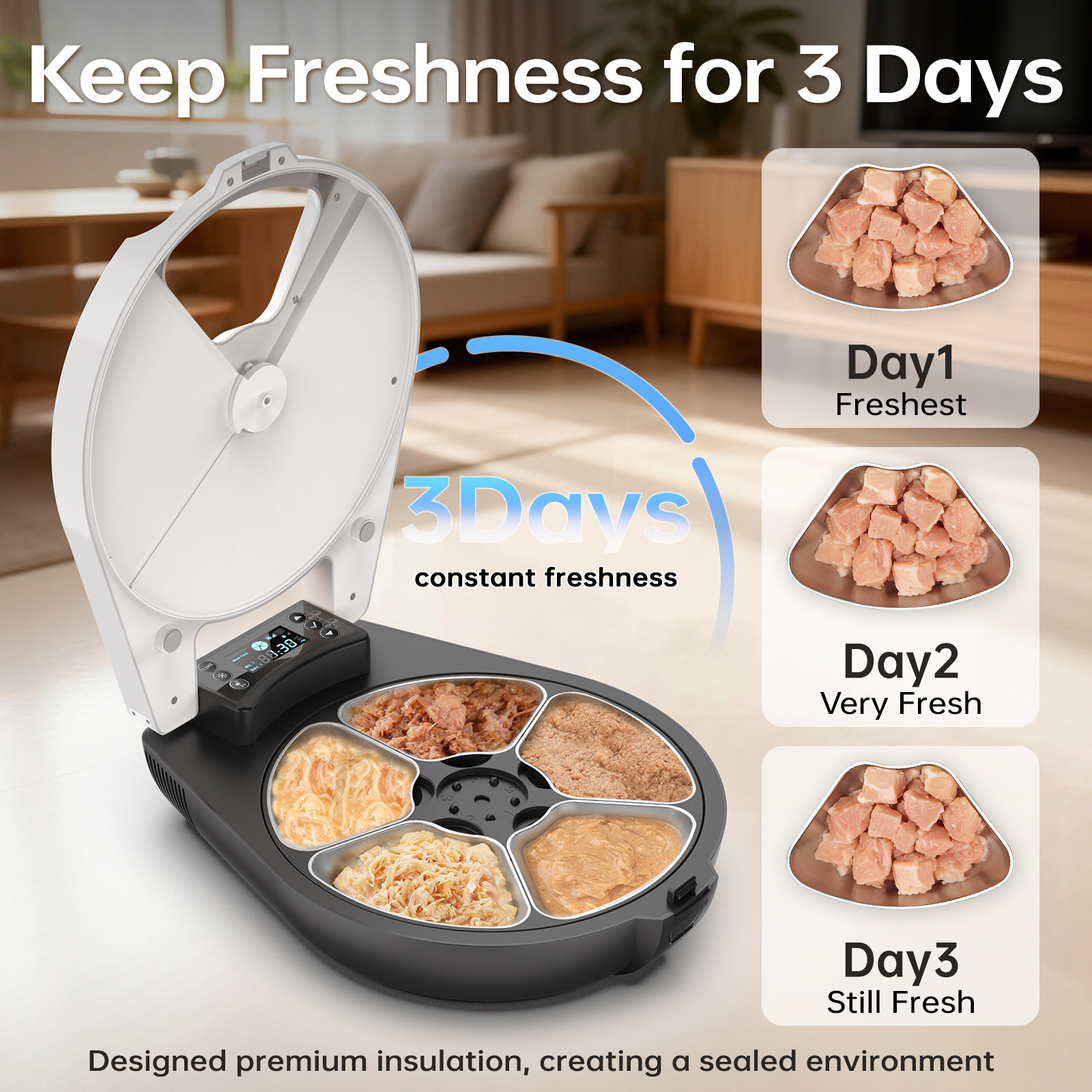 Smart Pet Feeder Automatic Timer For Cats Small Dogs Keeps Raw Or Wet Food Fresh For 3 Days