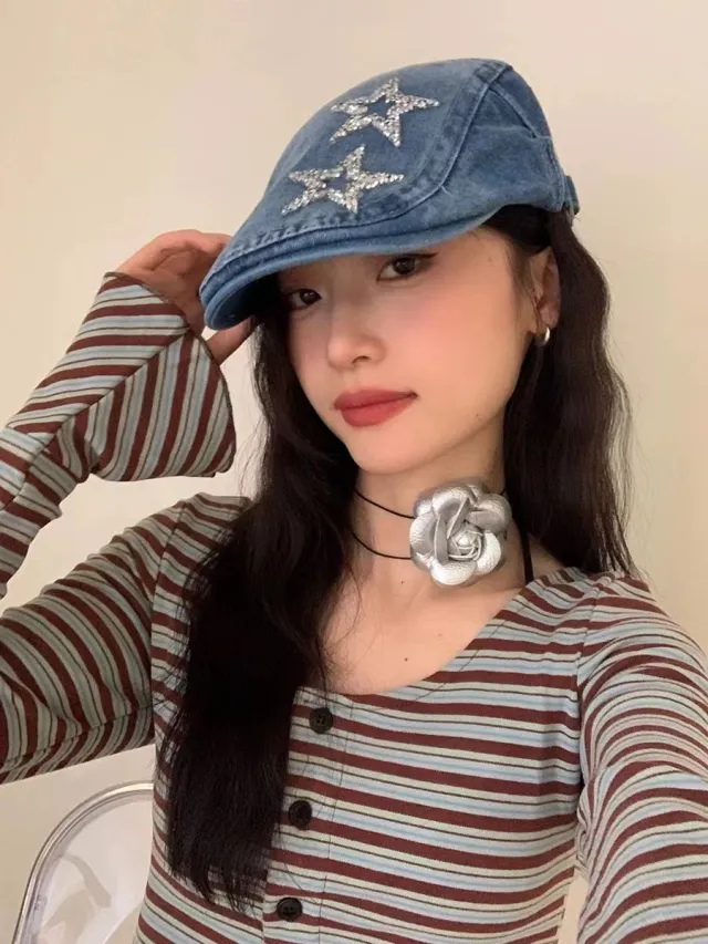 Blue Advance Hats Spring And Autumn Painter Cap Women's Casual Fashion Star Hat Medium Blue - Shop at LoveMi