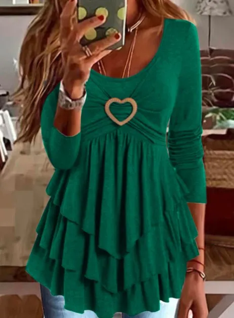 Women's Solid Color Short Cake Dress Casual Top Green - Shop at LoveMi
