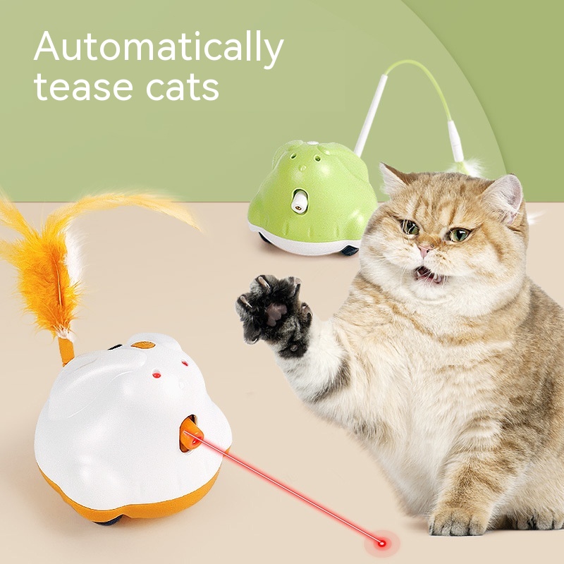 Feather Fishing Rod Turntable Automatic Self-Hi Laser Cat Teaser Toy