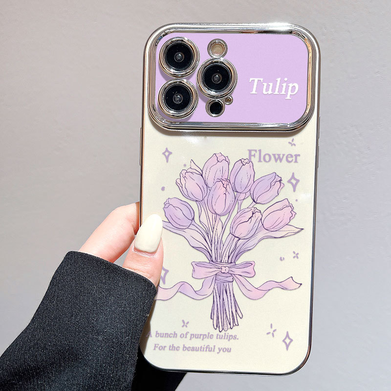 Large-screen-compatible Electroplated Flower Phone Case Protector With Oil Painting Design Drop-resistant