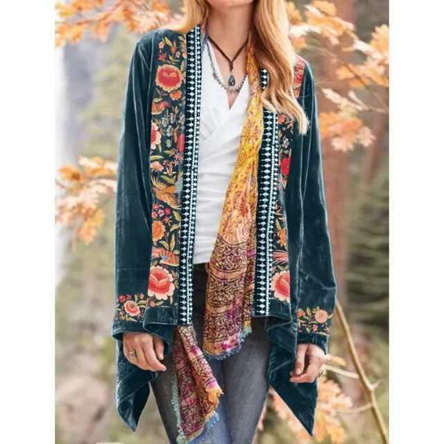 Bohemian Flowers Print Cardigan COAT Green - Shop at LoveMi