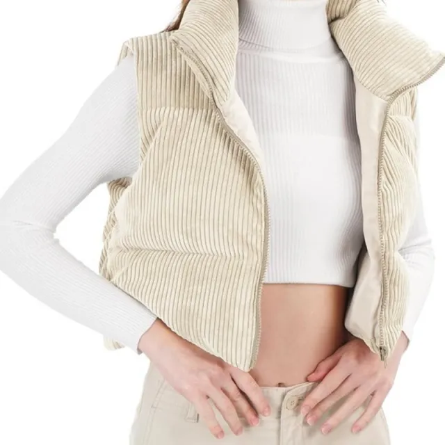 Vest Sleeveless Cotton Coat Jacket Women Beige - Shop at LoveMi