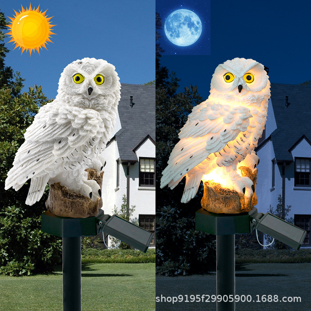 Solar Resin Light White Owl