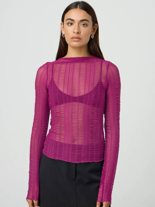 Women's Hollow Out See Through Long sleeved Top Rose - Shop at LoveMi
