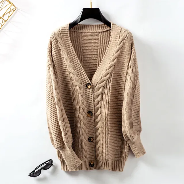Women's Knitted Cardigan Vintage Single breasted Sweater Coat Khaki - Shop at LoveMi