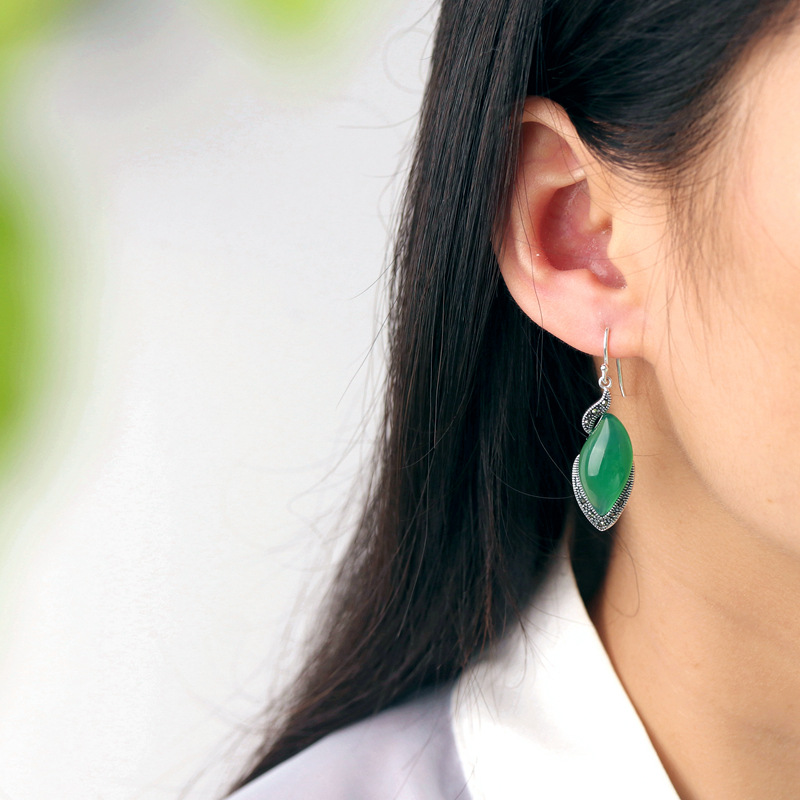 Women's S925 Thai Silver Chalcedony Agate Earrings