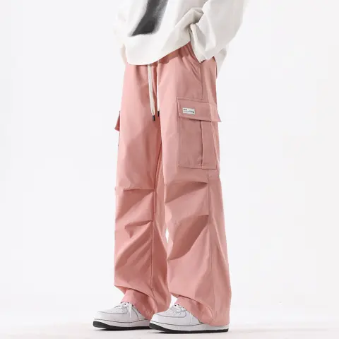 Couple American Retro High Street Fashionable Pleated Straight Cargo