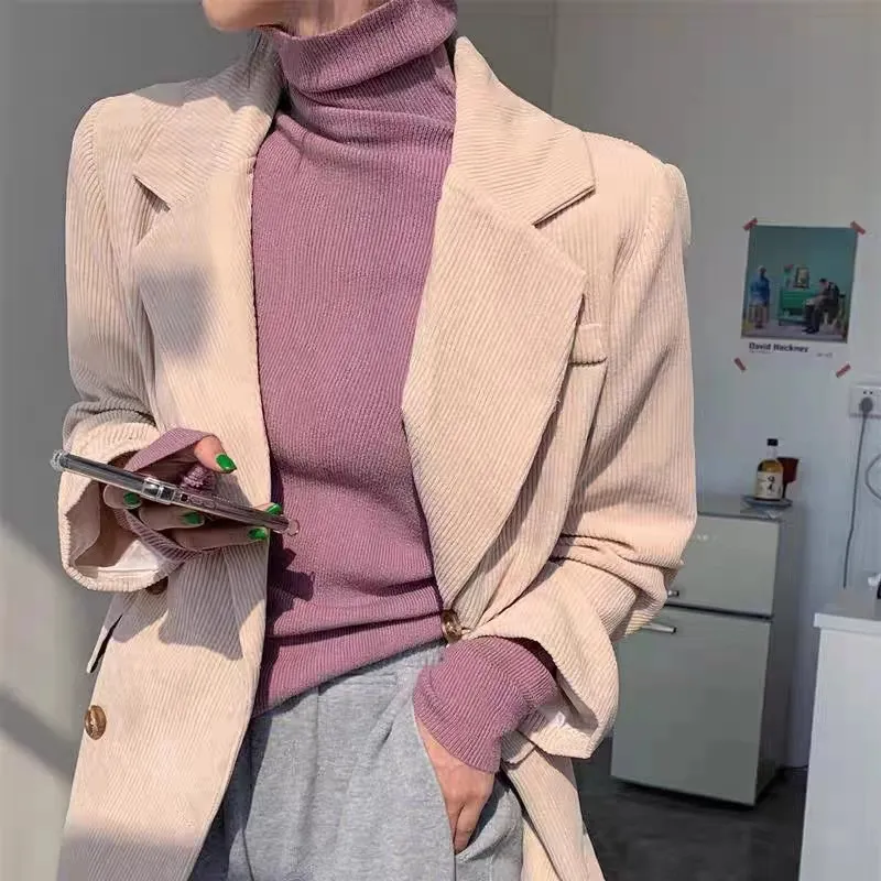 Lapel Women's Slim Bottoming Sweater - Purple