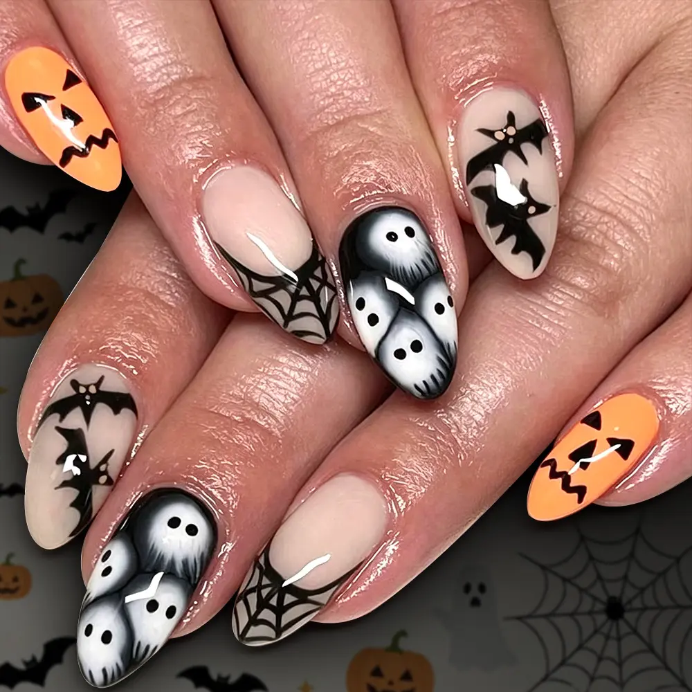 Halloween Almond-shaped Glossy Press-on Nails