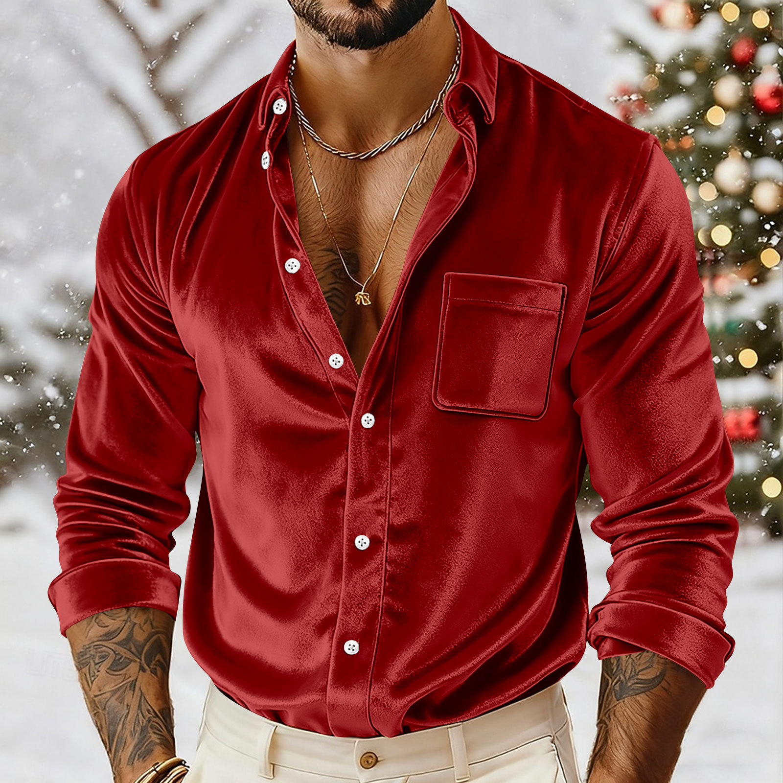 Mens Gold Velvet Button-Up Shirt