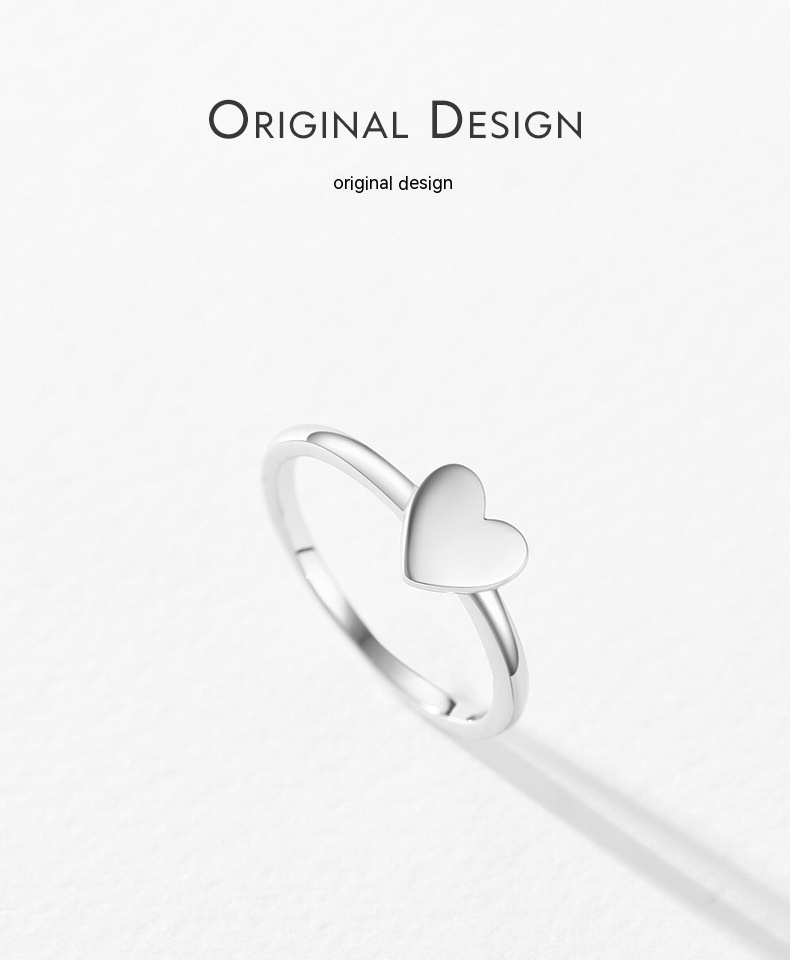 Female Minority Simple S925 Glossy Love Heart-shaped Ring