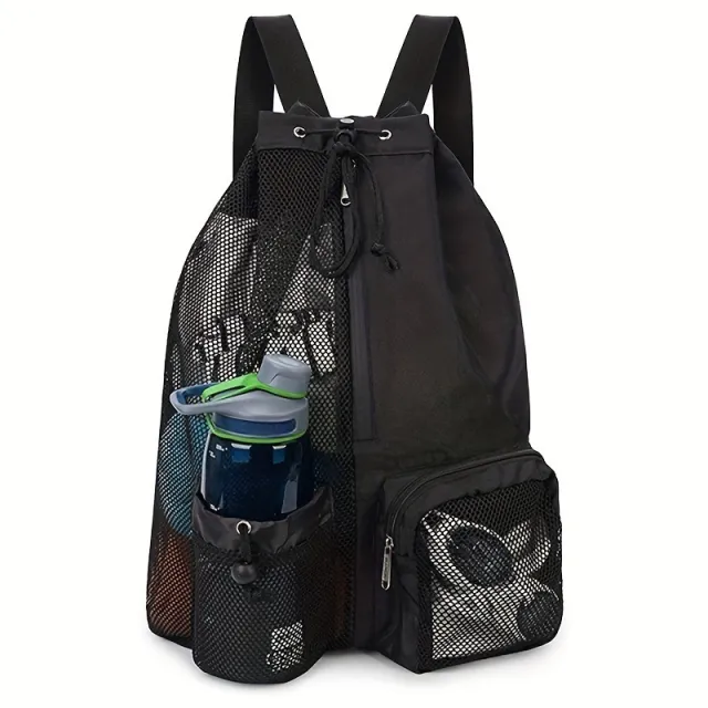 Swim Mesh Drawstring Backpack Belt Wet Bag Beach Black - Shop at LoveMi