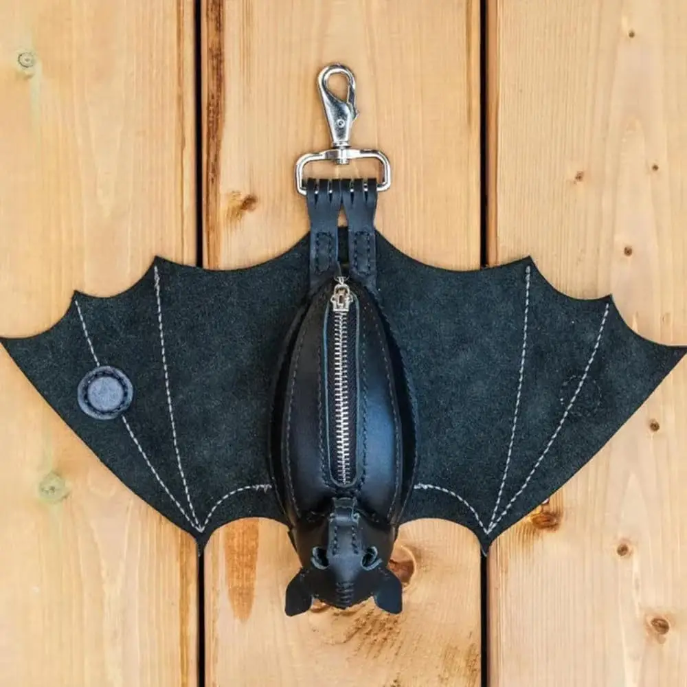 Handmade Leather Bat Coin Purse Keychain