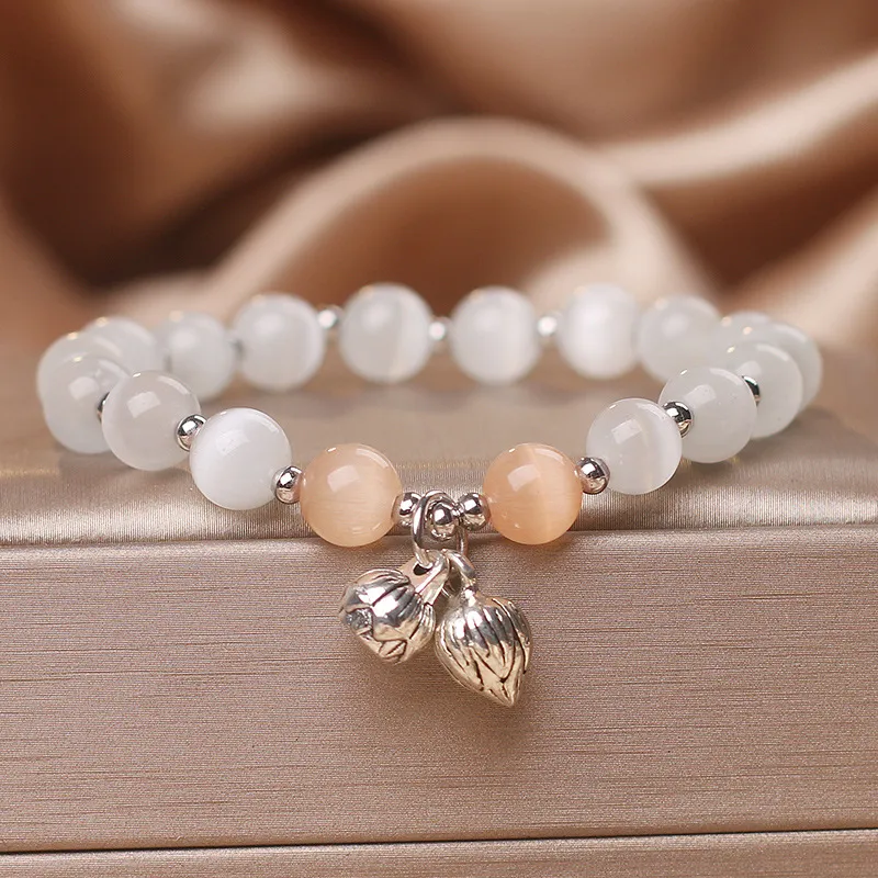Opal Two-piece Flower Bracelet Female Ins Special-interest Design - White