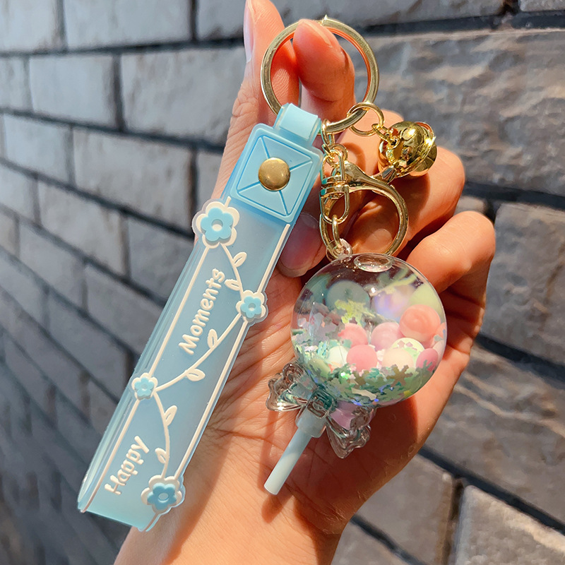 Decorative Pendant Cute Lollipop Bubble Beads Oil Quicksand Drift Bottle Keychain