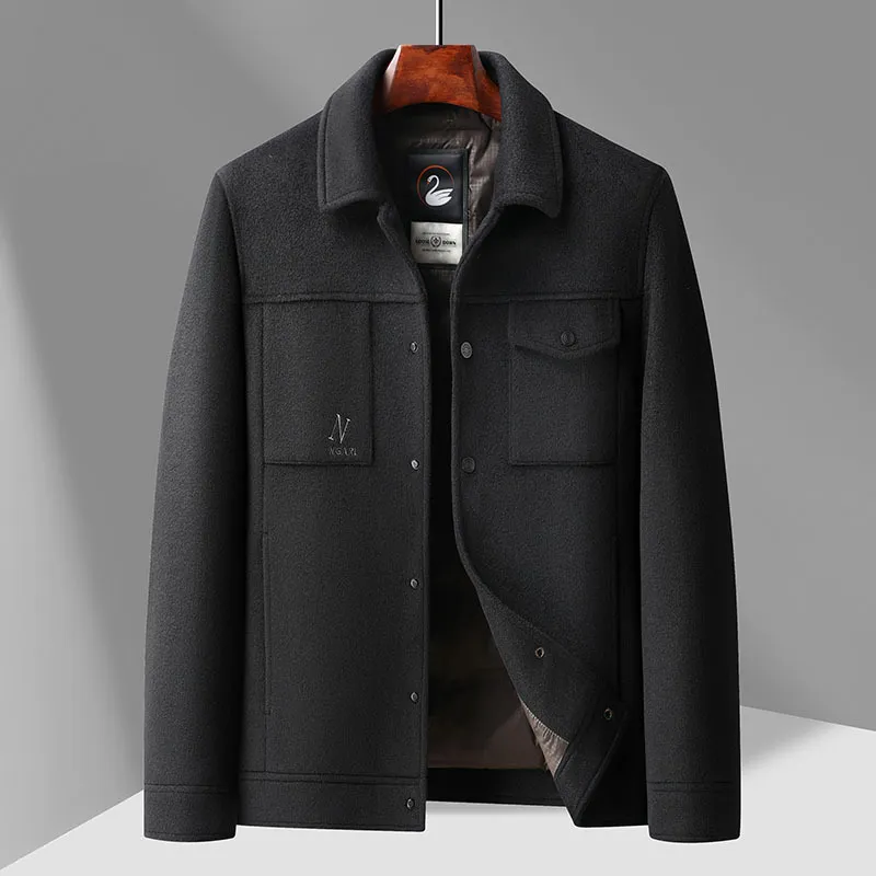Autumn And Winter New Men's Lapel Detachable Down Feather Liner Wool Workwear Jacket