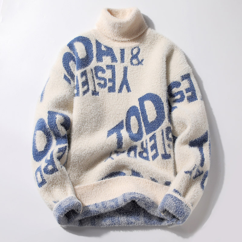 Half Turtleneck Men's Fleece-lined Thick Casual Sweater