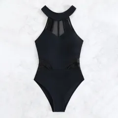 Fashion Backless Women's Swimsuit Suit Mesh - Black - View 1