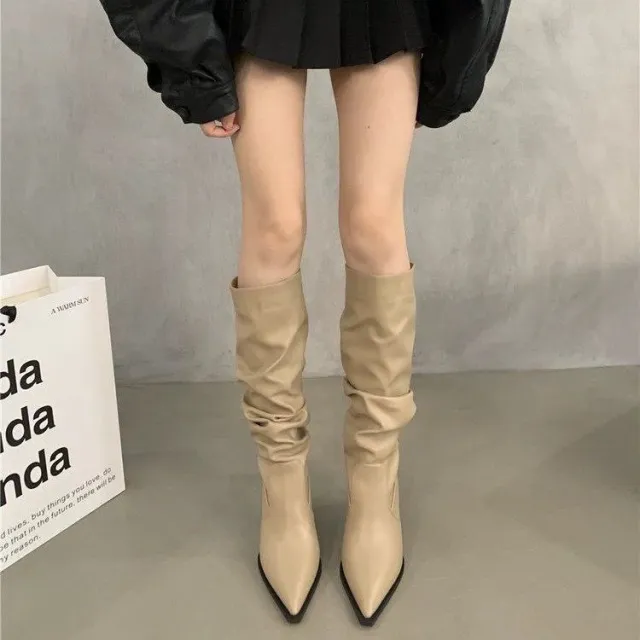 New High rise Retro Niche design Over the knee Boots Khaki - Shop at LoveMi