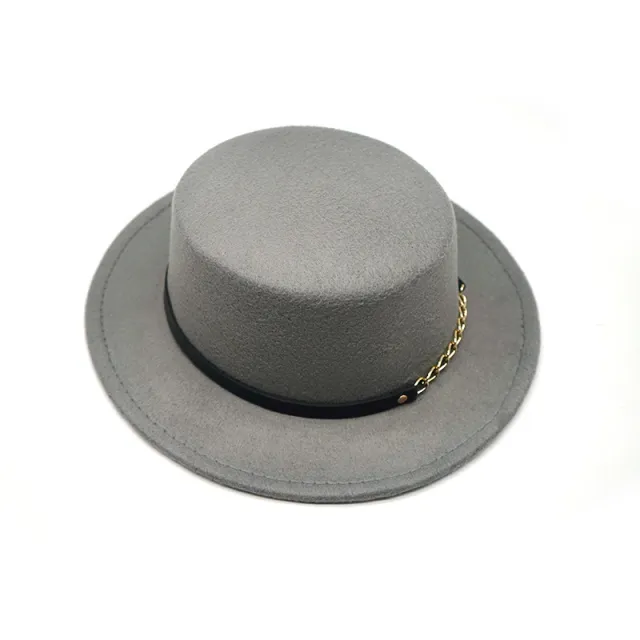Men's And Women's Retro British Style Chain Solid Color Flat Top Hat Gray - Shop at LoveMi