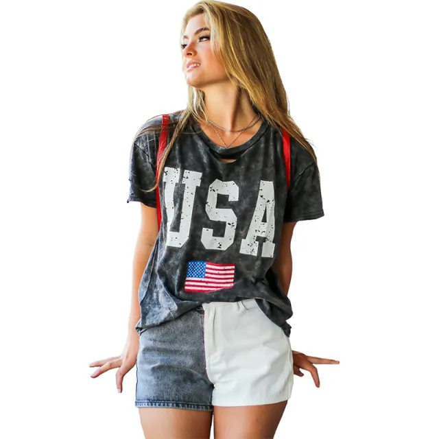 English Slogan Printed T shirt For Women In Summer Black - Shop at LoveMi