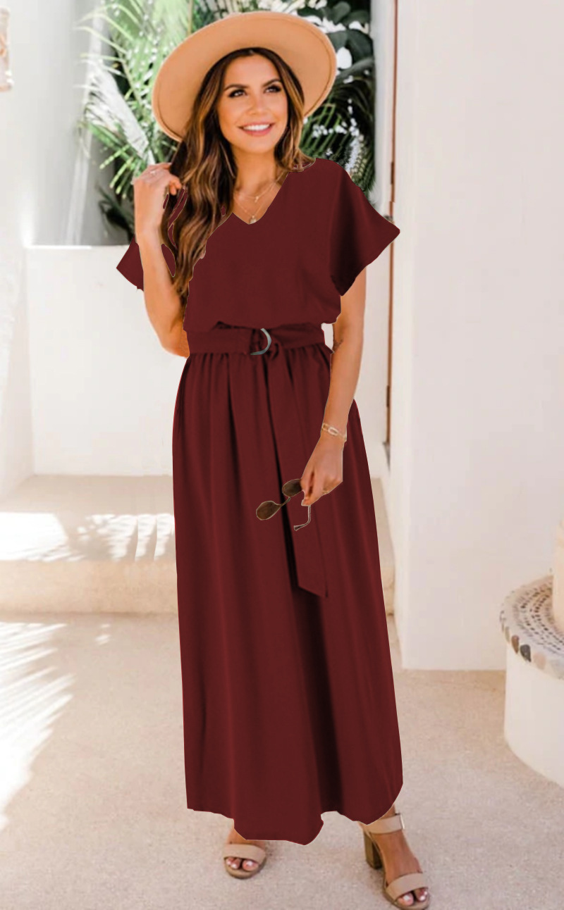Women's Solid Color Plus Size Long Dress Wine - Shop at LoveMi