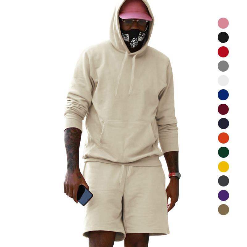 Mens Fleece-Lined Hoodie And Shorts Two-Piece Set