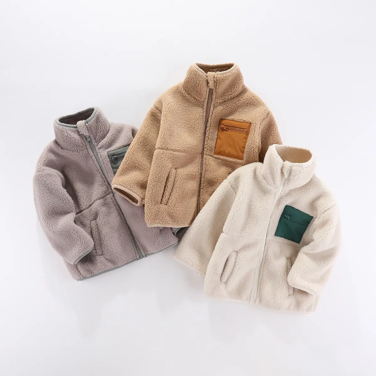 Thickened Boy's Lambswool Stand Collar Multi-color Coat