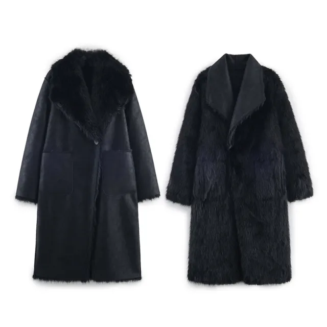 Winter European And American Double sided Reversible Faux Fur Coat Black - Shop at LoveMi