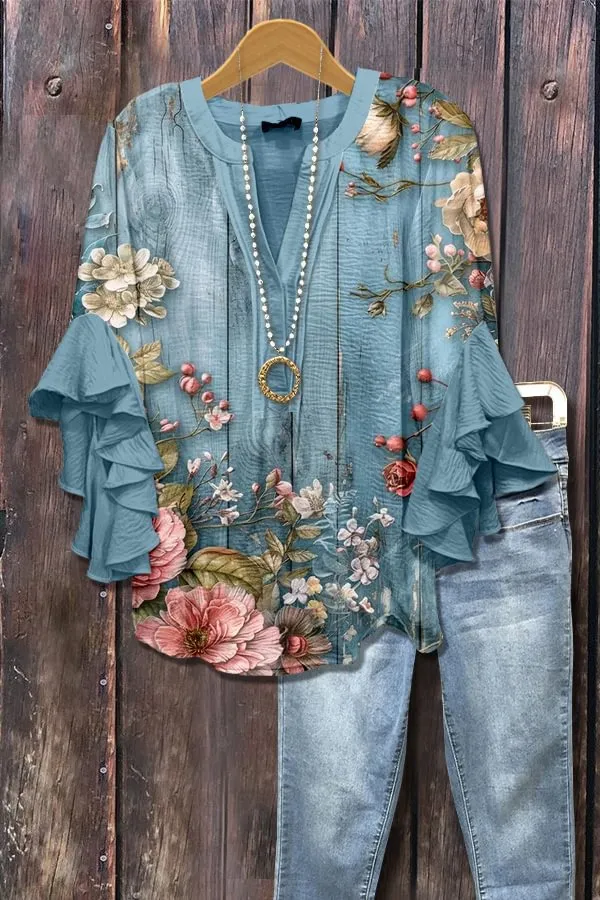 V neck Fashion Lotus Edge T shirt Women's Top Hbtx Sx3014 - Shop at LoveMi