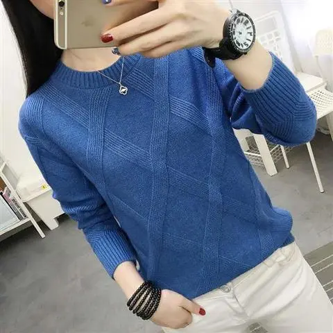 Sweater Women's Pullover Bottoming Shirt Loose Bottoming Top Blue - Shop at LoveMi