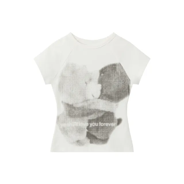American Raglan Sleeve Bear Printed Slim fit Short Sleeve White - Shop at LoveMi