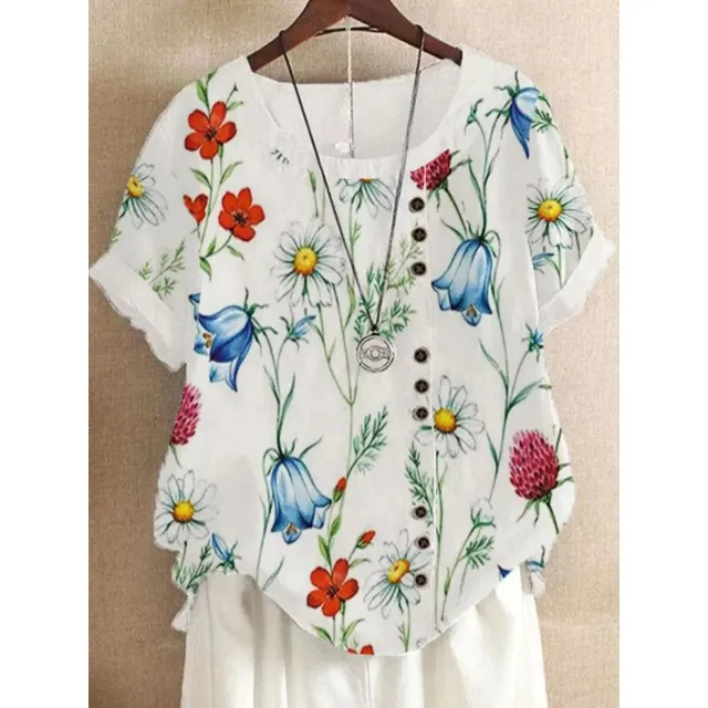 Summer New Printed Floral Button Short Sleeve Od18871 - Shop at LoveMi