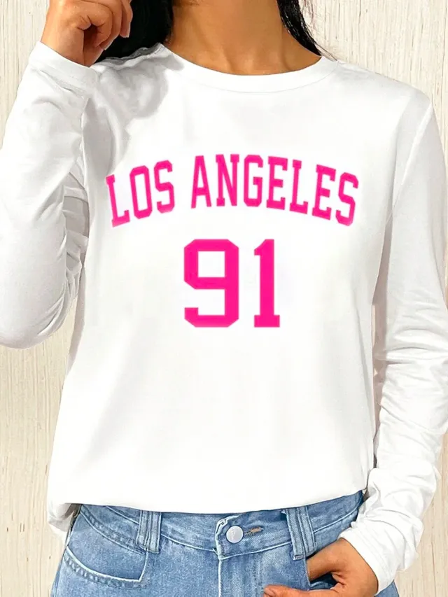 Positioning Printed Pattern Women's Long Sleeved Versatile Round Neck B1234 - Shop at LoveMi