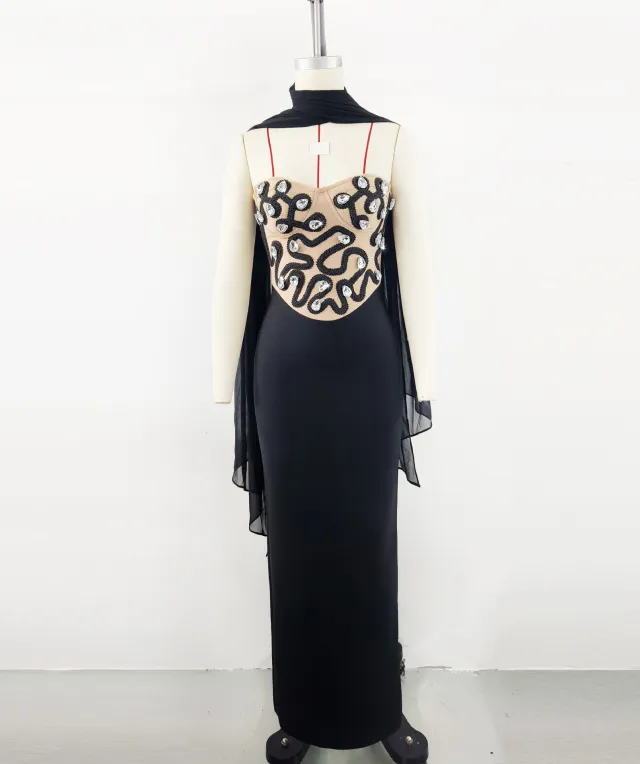 Women's High end Delicate Bead set Diamond Evening Dress Black - Shop at LoveMi