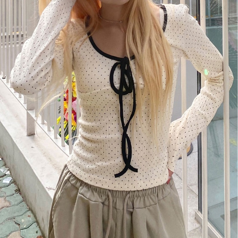Polka Dot Long Sleeve T-shirt Female Spring Autumn Winter Inner Wear Base