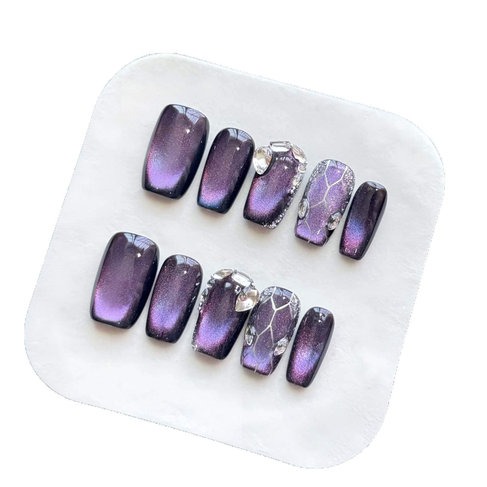Elegant Purple Cat-Eye Nail Art