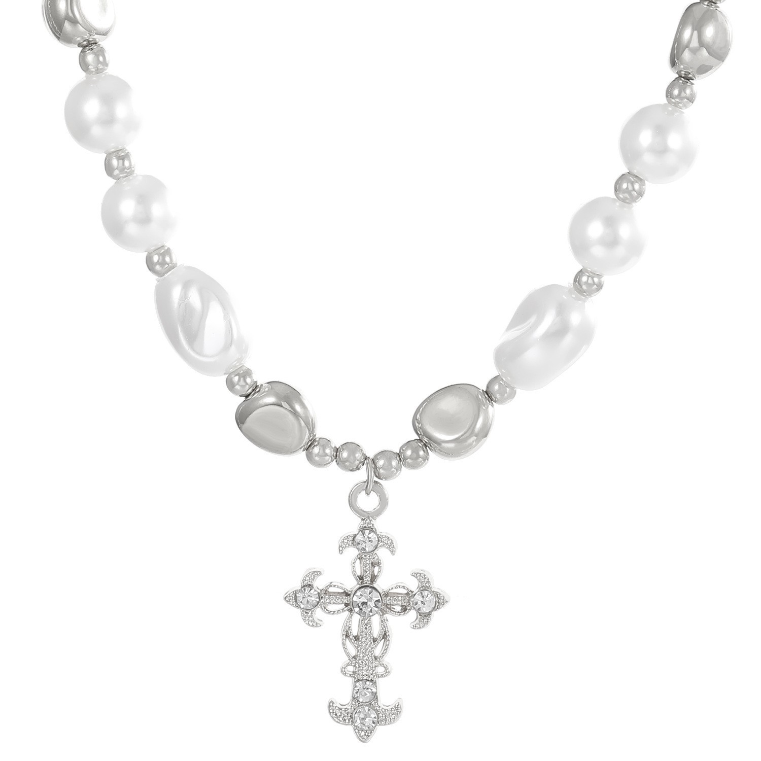 Vintage Cross Necklace Women's All-match Short Pearl Necklace