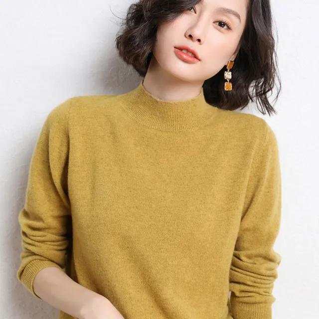 Half Turtleneck Women's Knitted Warm Bottoming Sweater Yellow - Shop at LoveMi