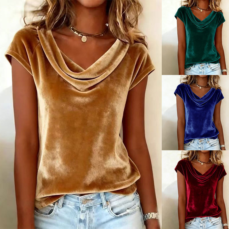 Fashionable Womens New Solid-color Short-sleeve Top