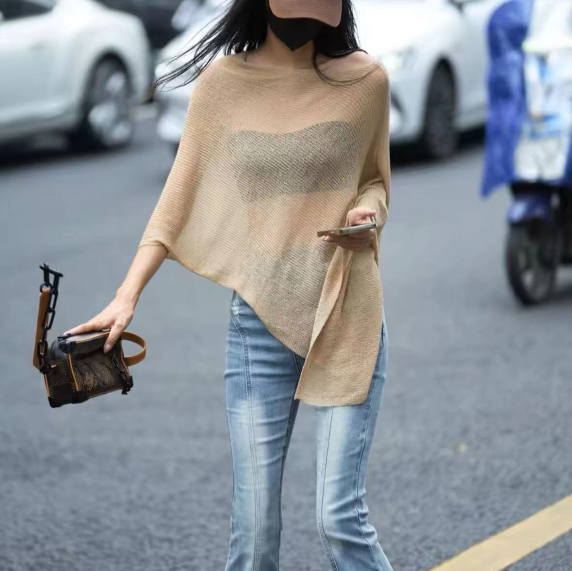 Korean Style Sense Of Design Irregular Sunscreen Shawl Knitted Top
