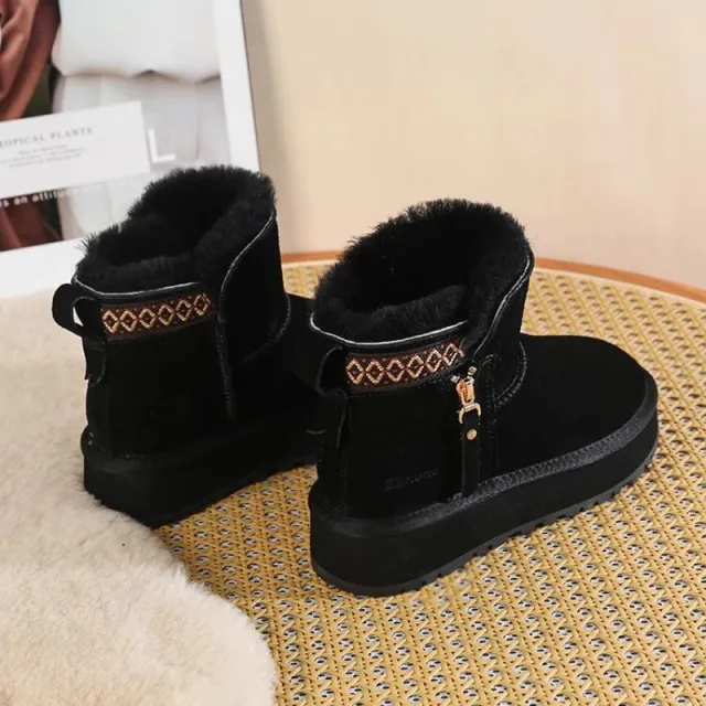 Women's Short Thick Warm Side Zip Platform Height Increasing Snow Boots Black - Shop at LoveMi
