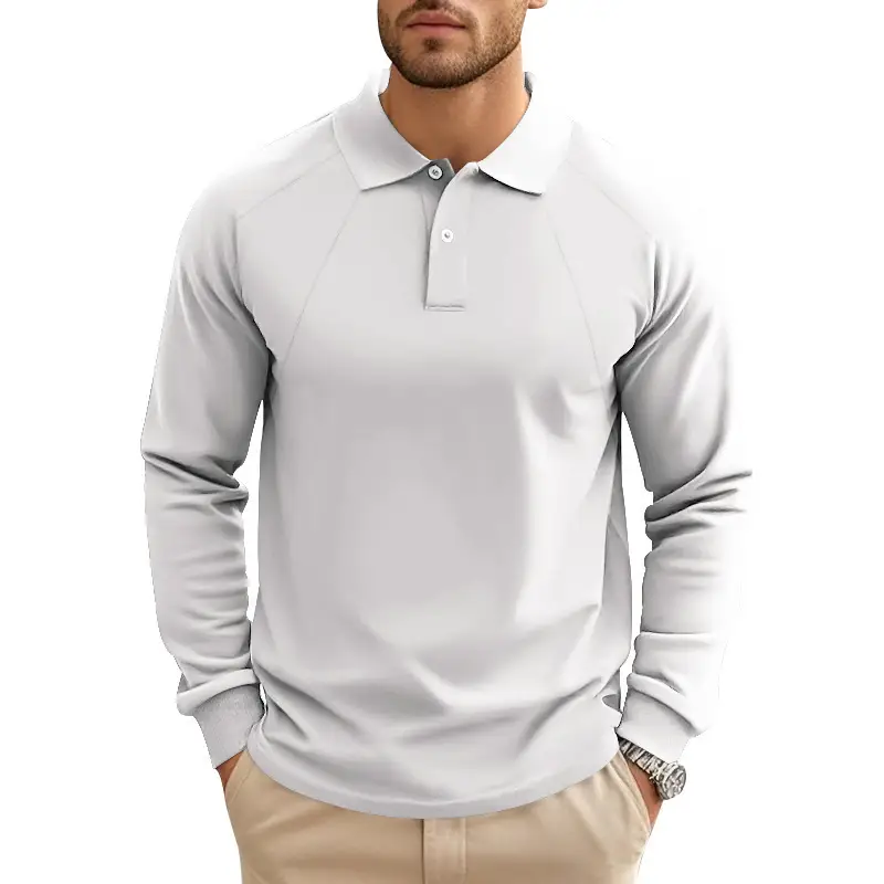 Spring And Autumn Polo Collar Solid Color Casual Bottoming American Polo Shirt Men