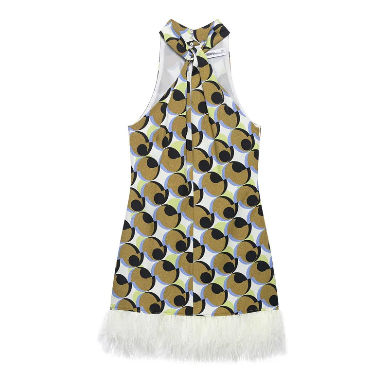 Feather Geometric Print Mini Sleeveless Dress