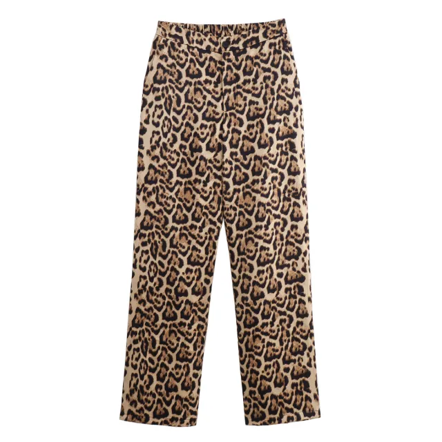 Animal Print Straight High Waist Thin Trousers Picture Color L - Shop at LoveMi