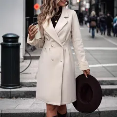 Waist Trimming Coat Women's Over-the-knee High-grade Temperament Mid-length Woolen - Apricot - View 1