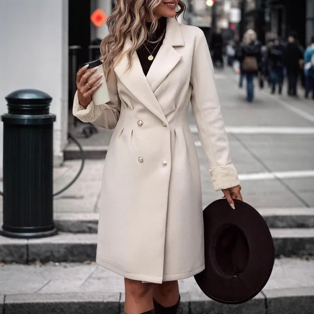 Waist Trimming Coat Women's Over the knee High grade Temperament Mid length Woolen Apricot - Shop at LoveMi