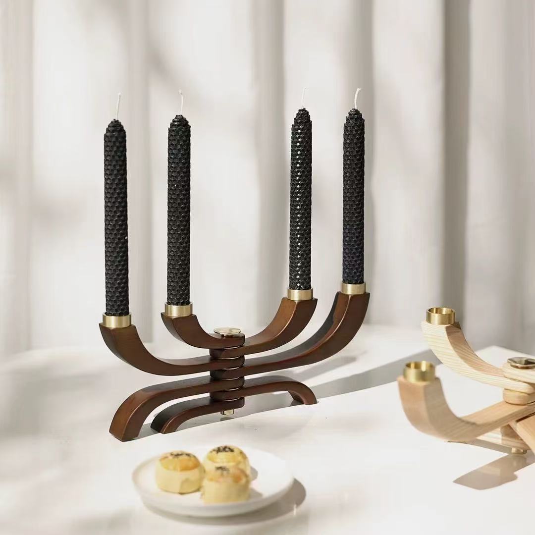 Modern Light-luxury Metal And Solid Wood Candle Holder With Candles